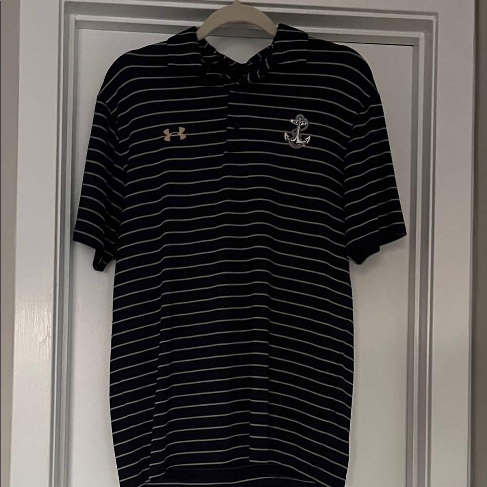 US NAVAL ACADEMY Under Armour Men's Navy Striped Polo Shirt REDUCED $20